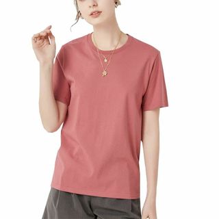 【色: レッド】[Blostirno] Ｔシャツ レディース 半袖 トップス 綿(その他)