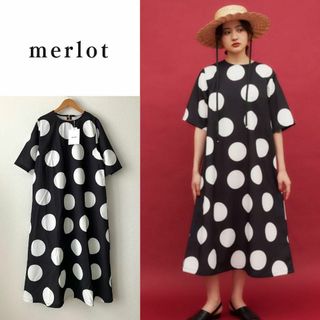 未使用タグ付 merlot メルロー 大柄ドットワンピース Aライン