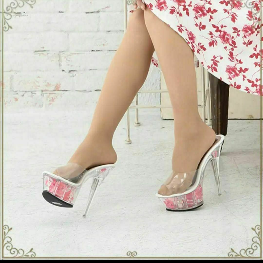 新品　22.5 14.5cmヒール☆カラービーズデザインクリアサンダル レディースの靴/シューズ(サンダル)の商品写真