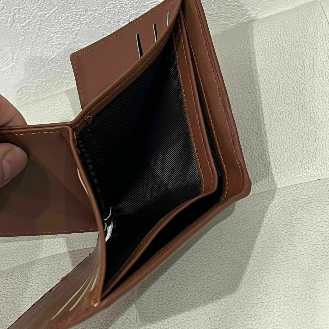 財布 PUレザー 二つ折 ウォレット 珈琲 ファスナー 薄型 軽量 大容量 収納 メンズのファッション小物(折り財布)の商品写真
