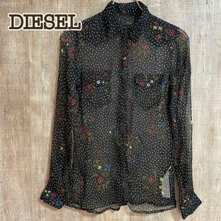 ディーゼル(DIESEL)のDIESEL ディーゼル　シャツブラウス　黒×花柄　シースルー(シャツ/ブラウス(長袖/七分))