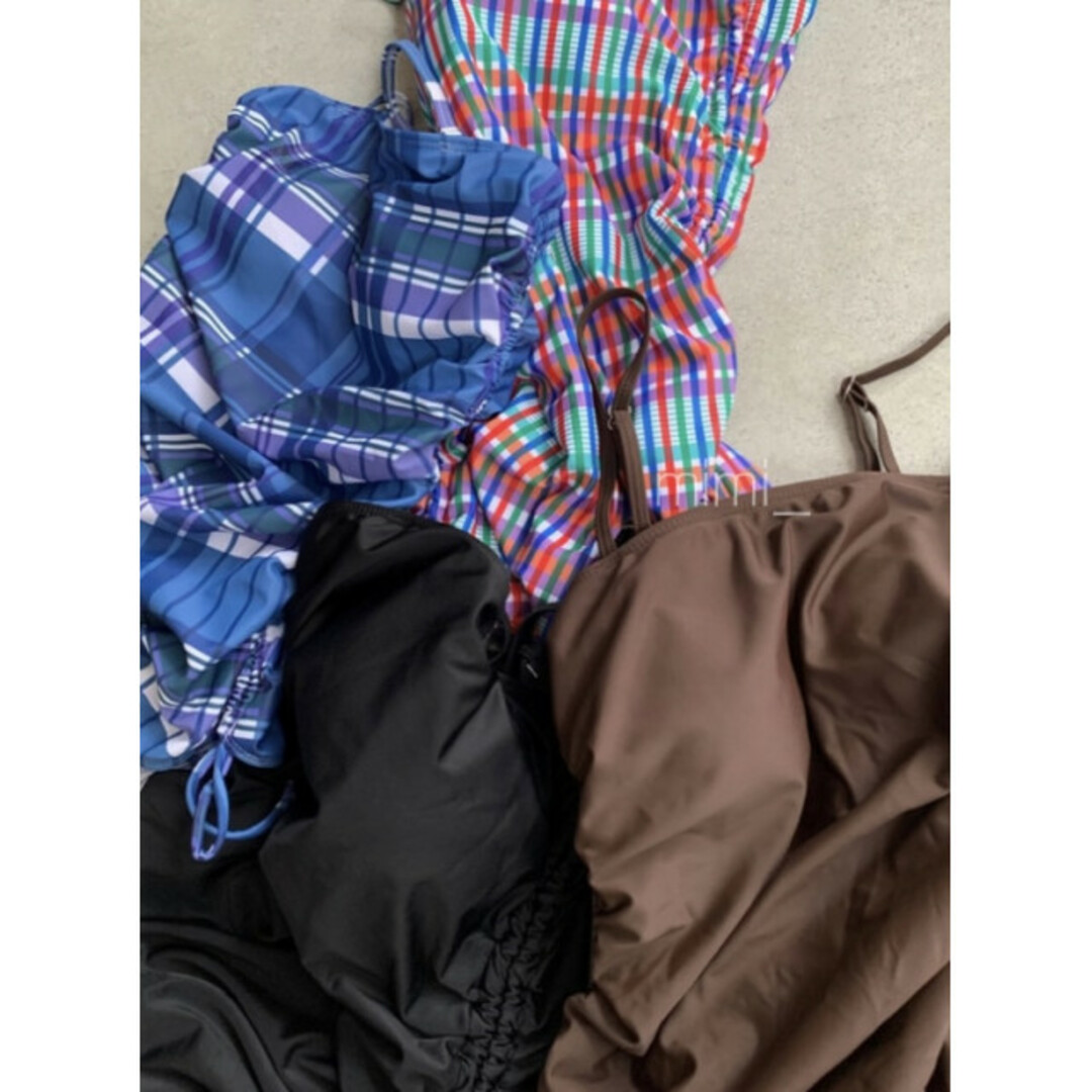 サイドリボン 2way ワンピース スイムスーツ L ブルーチェック 水着 綺麗 レディースの水着/浴衣(水着)の商品写真