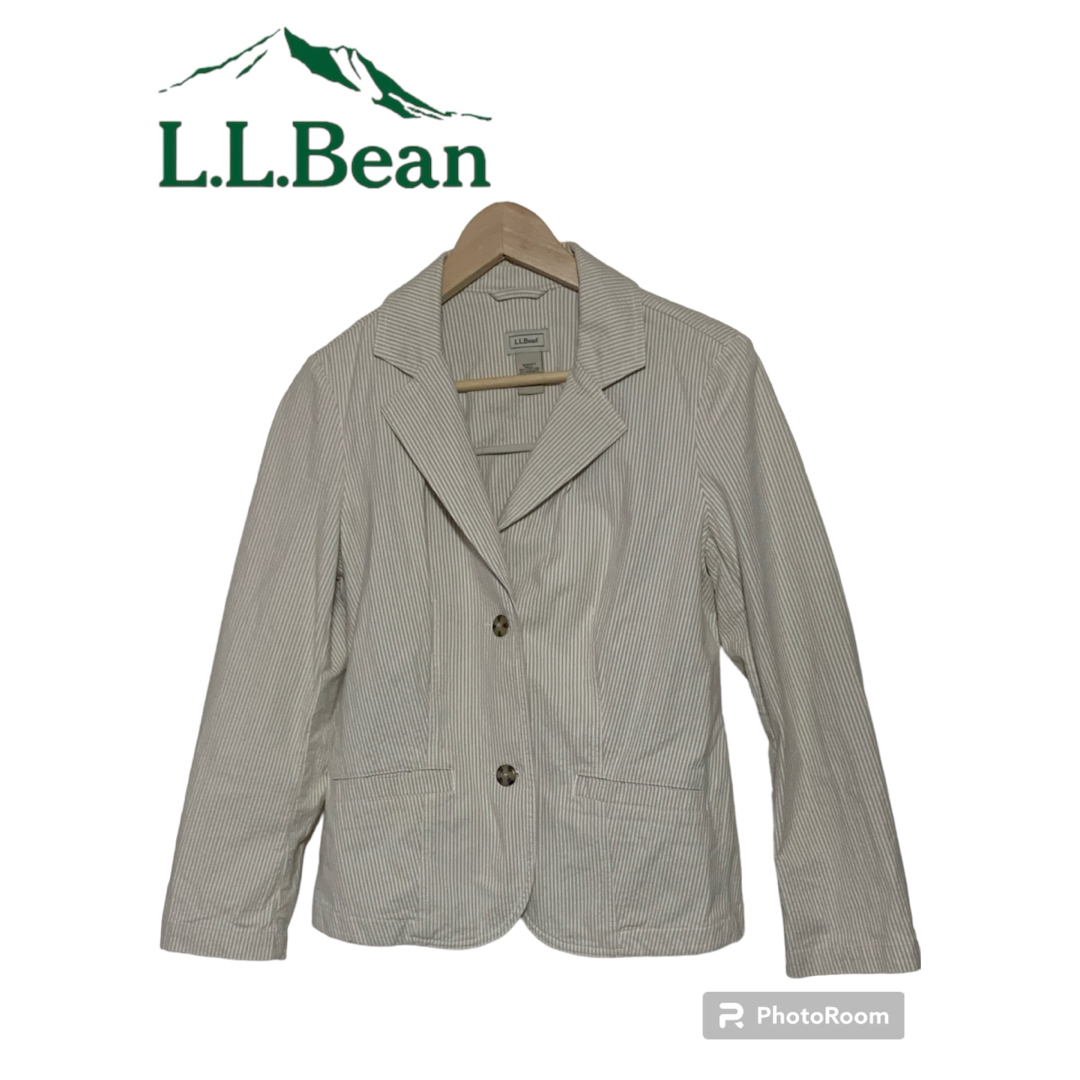 L.L.Bean(エルエルビーン)の【L.L.Bean】　レディーステイラードジャケット　春　ベージュ・ストライプ レディースのジャケット/アウター(テーラードジャケット)の商品写真