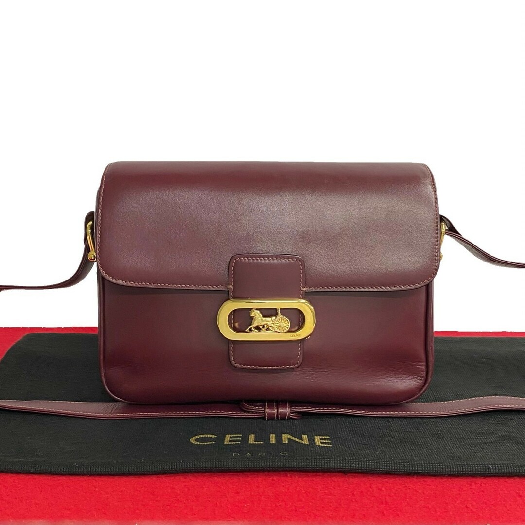 celine(セリーヌ)の極 美品 CELINE セリーヌ 馬車金具 ホースキャリッジ カーフ レザー ショルダーバッグ クロスボディバッグ ボルドー  34765 レディースのバッグ(ショルダーバッグ)の商品写真
