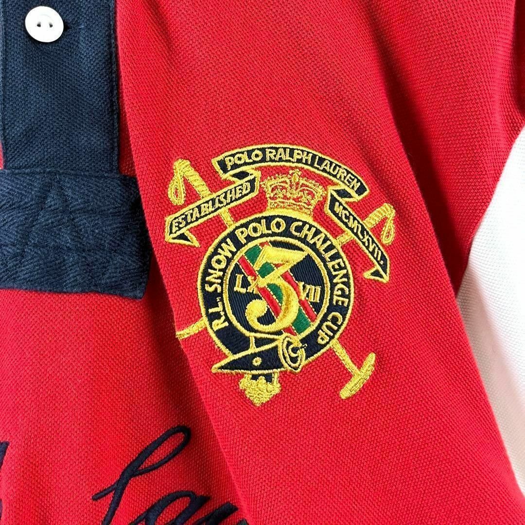 POLO RALPH LAUREN(ポロラルフローレン)の希少 90s ポロバイラルフローレン ラガーシャツ 刺繍ロゴ ワッペン レッドM メンズのトップス(ポロシャツ)の商品写真