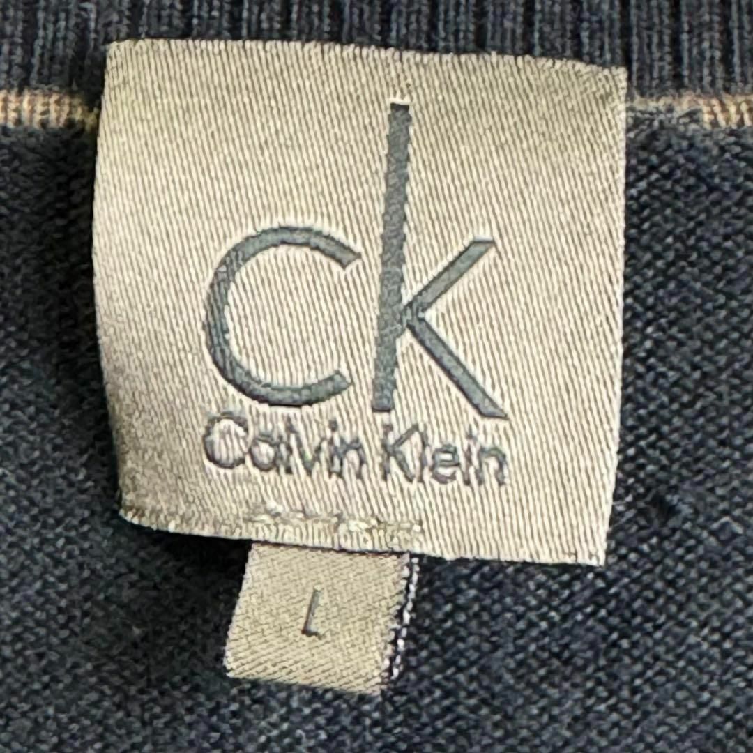 Calvin Klein(カルバンクライン)の美品 カルバンクライン ヘンリーネック コットンニットセーター ブラック L メンズのトップス(ニット/セーター)の商品写真