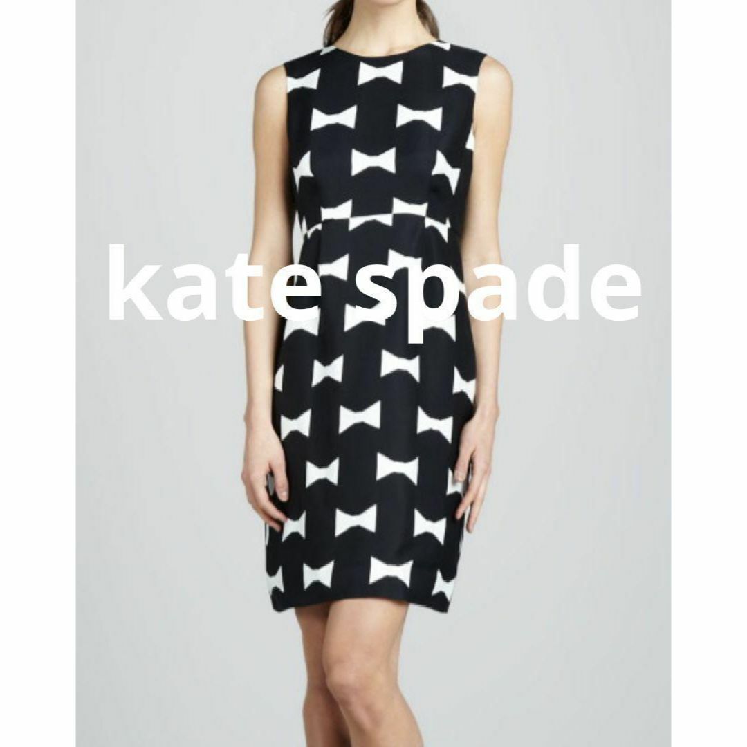 kate spade new york(ケイトスペードニューヨーク)のkate spade ワンピース ノースリーブ モノトーン リボン柄 レディースのワンピース(ひざ丈ワンピース)の商品写真