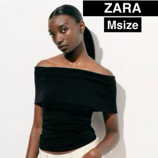 ザラ(ZARA)の★ZARA★オフショルダー Tシャツ/M/ブラック(Tシャツ(半袖/袖なし))