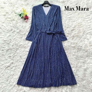 Max Mara - 【美品】マックスマーラ ロング丈 ワンピース 総柄 カシュクール ブルー L