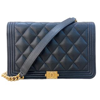 シャネル(CHANEL)の　シャネル CHANEL ボーイシャネル チェーンウォレット AP1117 ブラック ゴールド金具 キャビアスキン レディース ウォレットチェーン(その他)