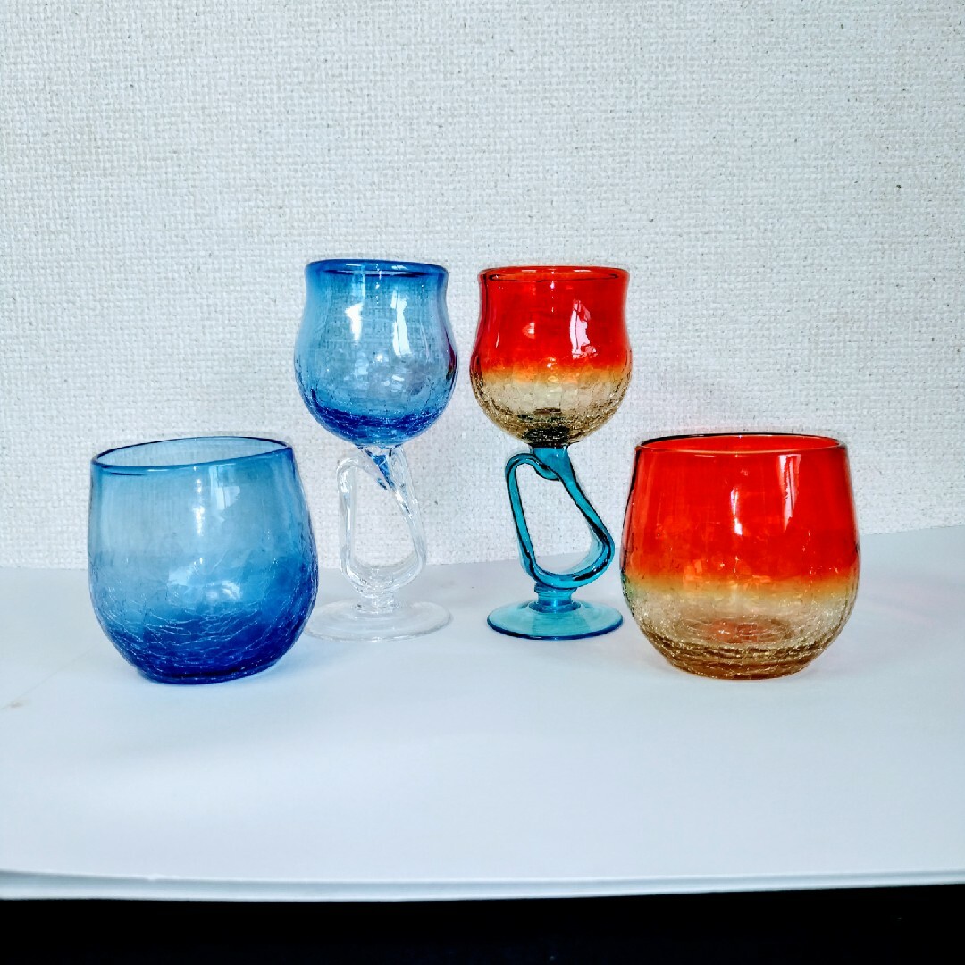 新品未使用　琉球ガラスのペアグラス　琉球ガラスのヒビ模様入り高級品 インテリア/住まい/日用品のキッチン/食器(グラス/カップ)の商品写真