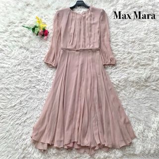 マックスマーラ(Max Mara)の【美品】マックスマーラ ロング丈 ワンピース シルク100% フレア ピンク M(ロングワンピース/マキシワンピース)