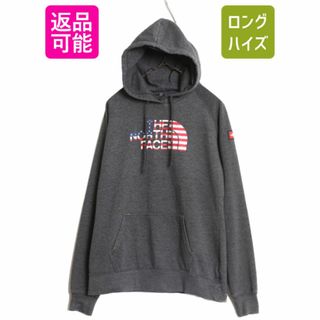 ザノースフェイス(THE NORTH FACE)の2018年 オリンピック ノースフェイス プリント スウェット フード パーカー レディース M The North face プルオーバー 裏起毛 USA 限定 灰(パーカー)