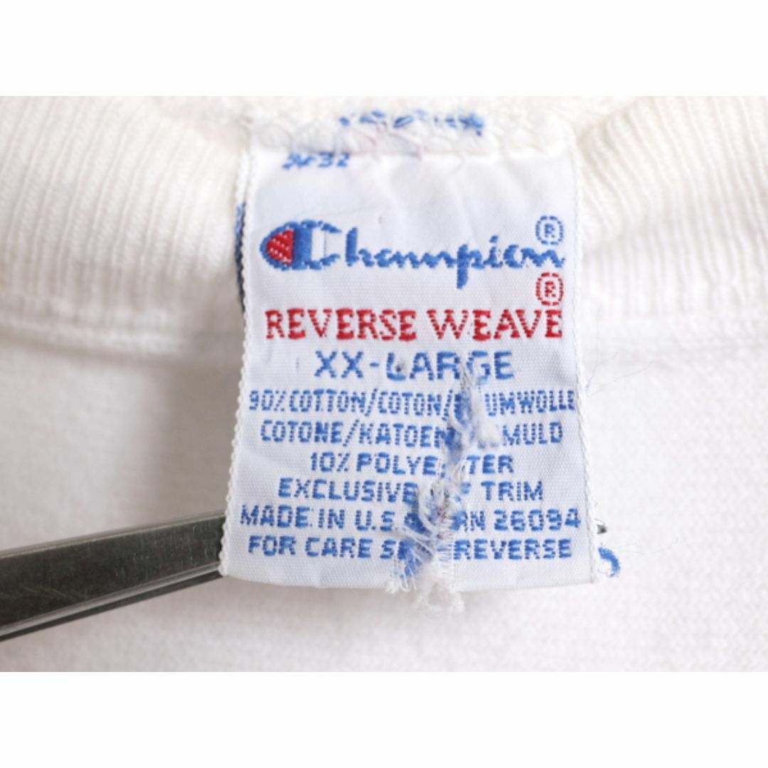 Champion(チャンピオン)の90s USA製 チャンピオン リバースウィーブ スウェット メンズ XXL 90年代 オールド Champion トレーナー 裏起毛 白 ワンポイント ホワイト メンズのトップス(スウェット)の商品写真