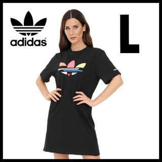 アディダス(adidas)のadidas★ルーズフィット Tシャツワンピース★チュニック★黒★L★レディース(ミニワンピース)