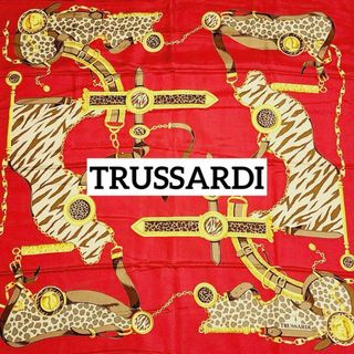 ★TRUSSARDI★ スカーフ 大判 ベルト アニマル柄 シルク レッド