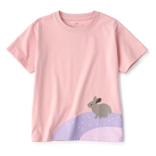 ムジルシリョウヒン(MUJI (無印良品))の無印良品 キッズ プリント半袖Tシャツ ピンク 100サイズ(Tシャツ/カットソー)