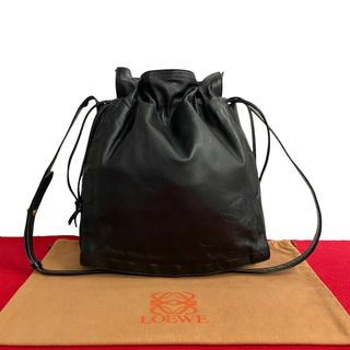 ロエベ(LOEWE)の極 美品 LOEWE ロエベ ヴィンテージ アナグラム ロゴ ナッパレザー 巾着 ショルダーバッグ クロスボディバッグ ブラック 49727(ショルダーバッグ)