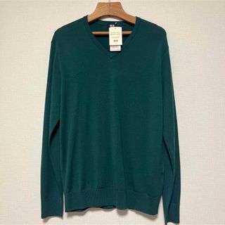 UNIQLO - 新品　ユニクロ　エクストラファインメリノ　Vネックセーター　L グリーン