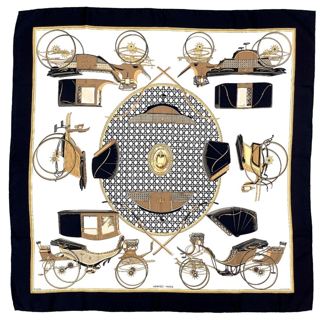 Hermes(エルメス)のエルメス スカーフ カレ 90 LES VOITURES A TRAN レディースのファッション小物(バンダナ/スカーフ)の商品写真