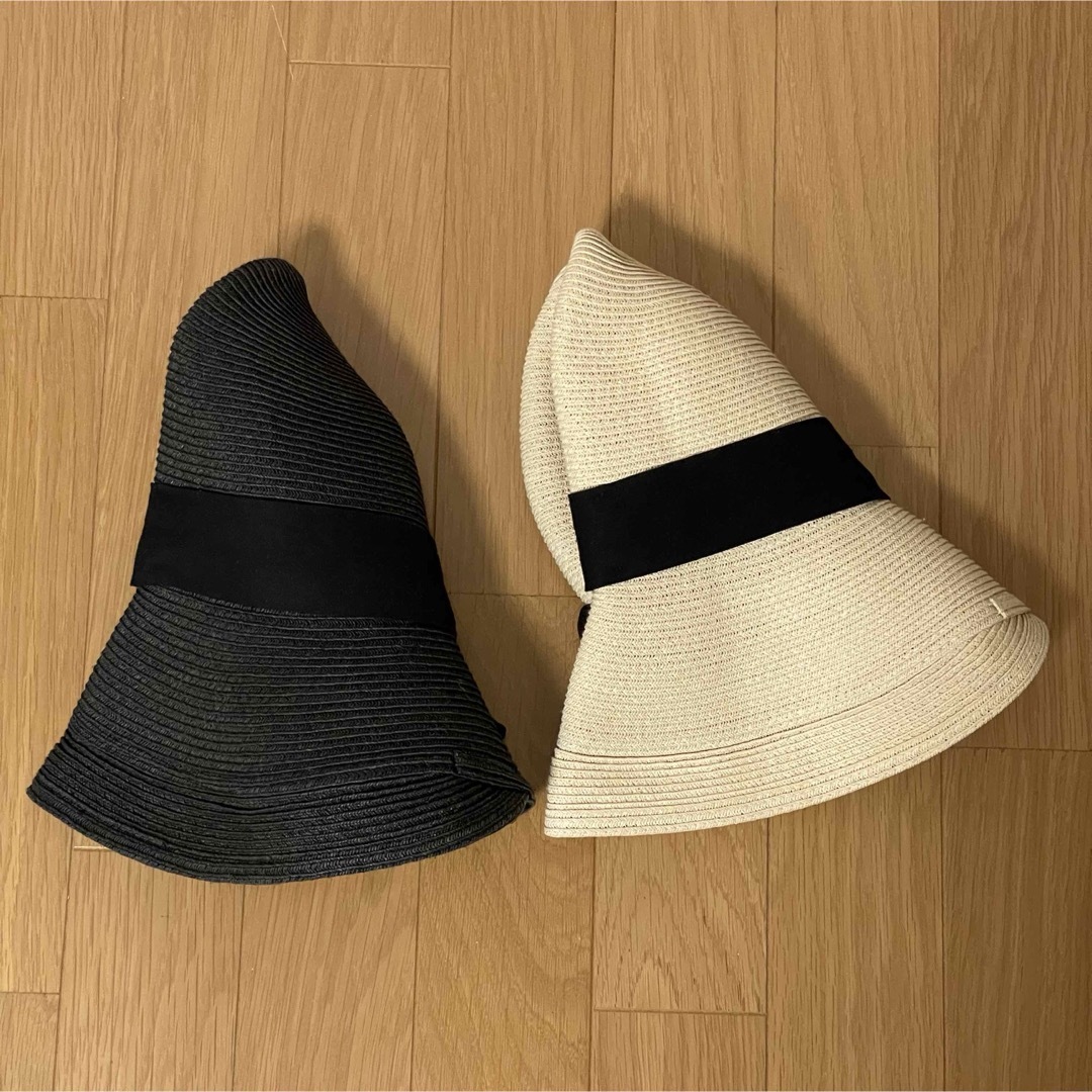 つば広　帽子　ハット　2点セット レディースの帽子(麦わら帽子/ストローハット)の商品写真