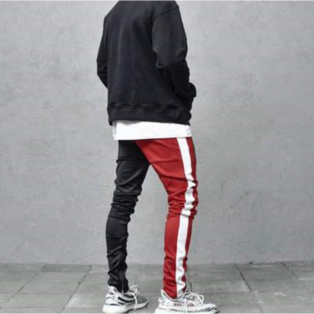 ツートーン ライン パンツ テーパードパンツ ブラック×レッド   韓国 メンズのパンツ(その他)の商品写真