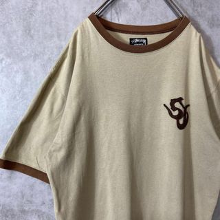 ステューシー(STUSSY)の【リンガーTシャツ】stussyワンポイントロゴ古着　ブラウンsk8 半袖M(Tシャツ/カットソー(半袖/袖なし))