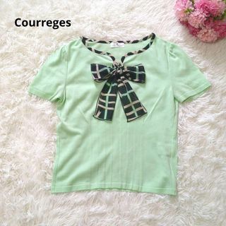 クレージュ(Courreges)の【美品】courreges リボンカットソー ボウタイ グリーン M 日本製(Tシャツ(半袖/袖なし))