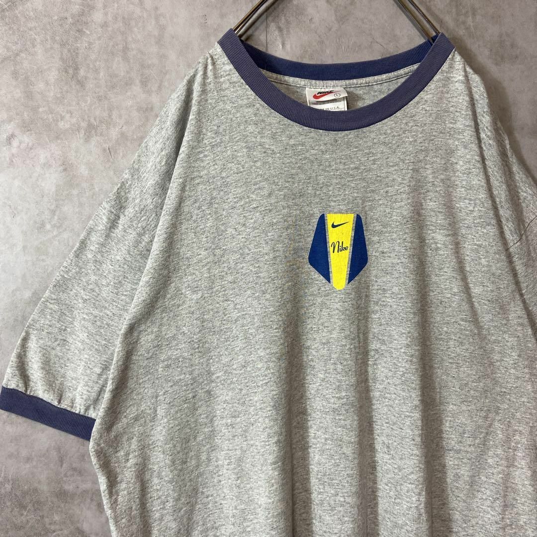 NIKE(ナイキ)の【usa製、リンガーTシャツ】NIKE両面プリントロゴ古着90s スウッシュL メンズのトップス(Tシャツ/カットソー(半袖/袖なし))の商品写真