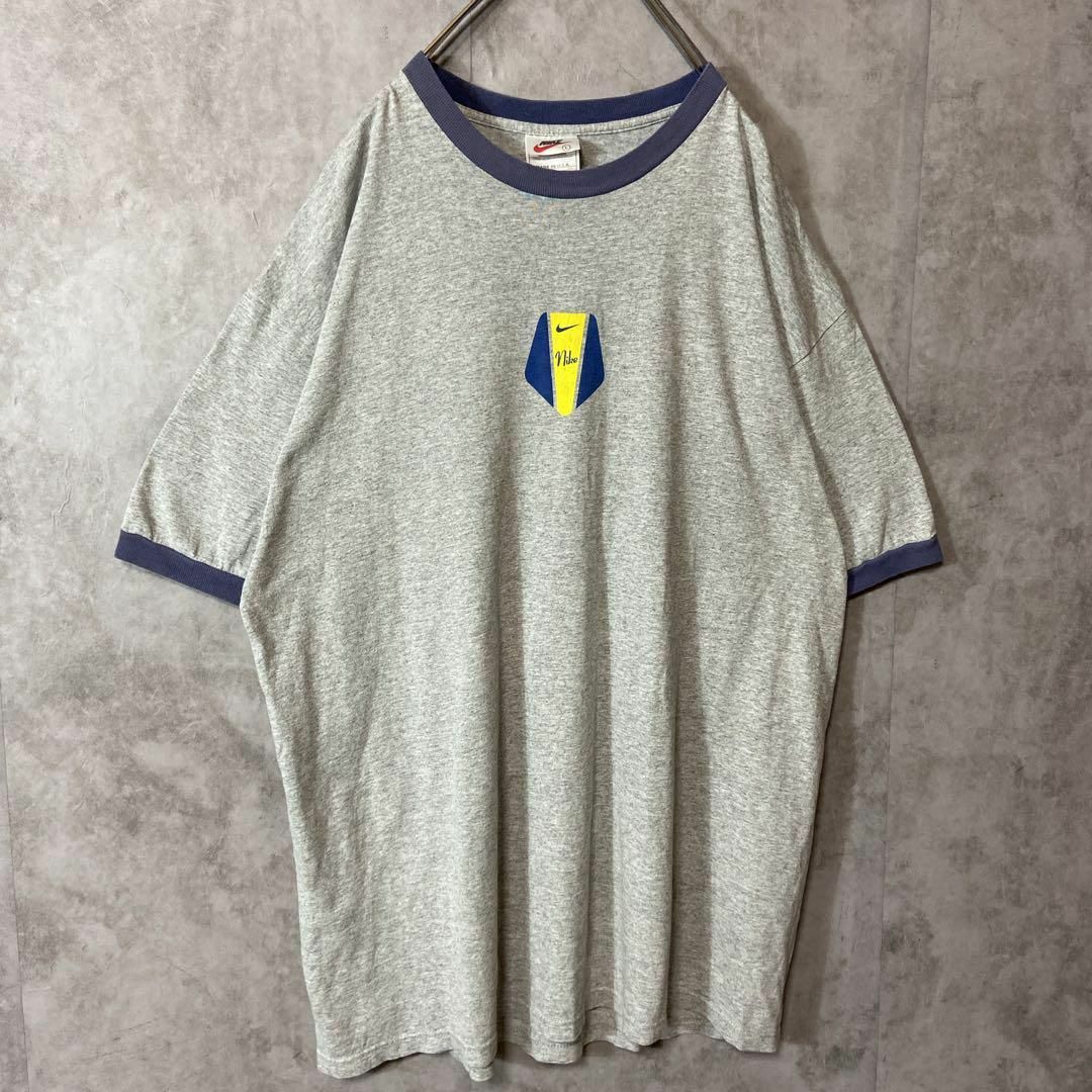 NIKE(ナイキ)の【usa製、リンガーTシャツ】NIKE両面プリントロゴ古着90s スウッシュL メンズのトップス(Tシャツ/カットソー(半袖/袖なし))の商品写真