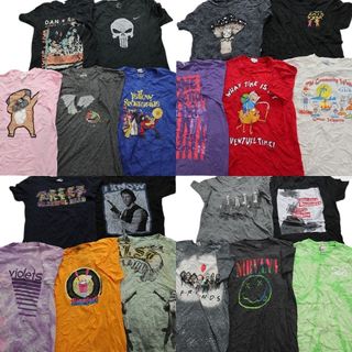 古着卸 まとめ売り カラーmix プリント 半袖Tシャツ 20枚セット (メンズ M ) バンドT 音楽 スカル デッドベア アニマル MS7302(その他)