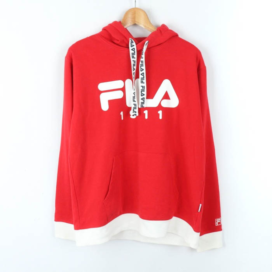 FILA(フィラ)のフィラ パーカー トップス フロントロゴ スウェット スエット スポーツウエア レディース Lサイズ 赤×白 FILA レディースのトップス(パーカー)の商品写真