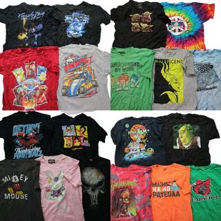 古着卸 まとめ売り カラーmix プリント 半袖Tシャツ 19枚セット (メンズ L ) アニメ キャラ タイダイ 大判 MS7247(その他)