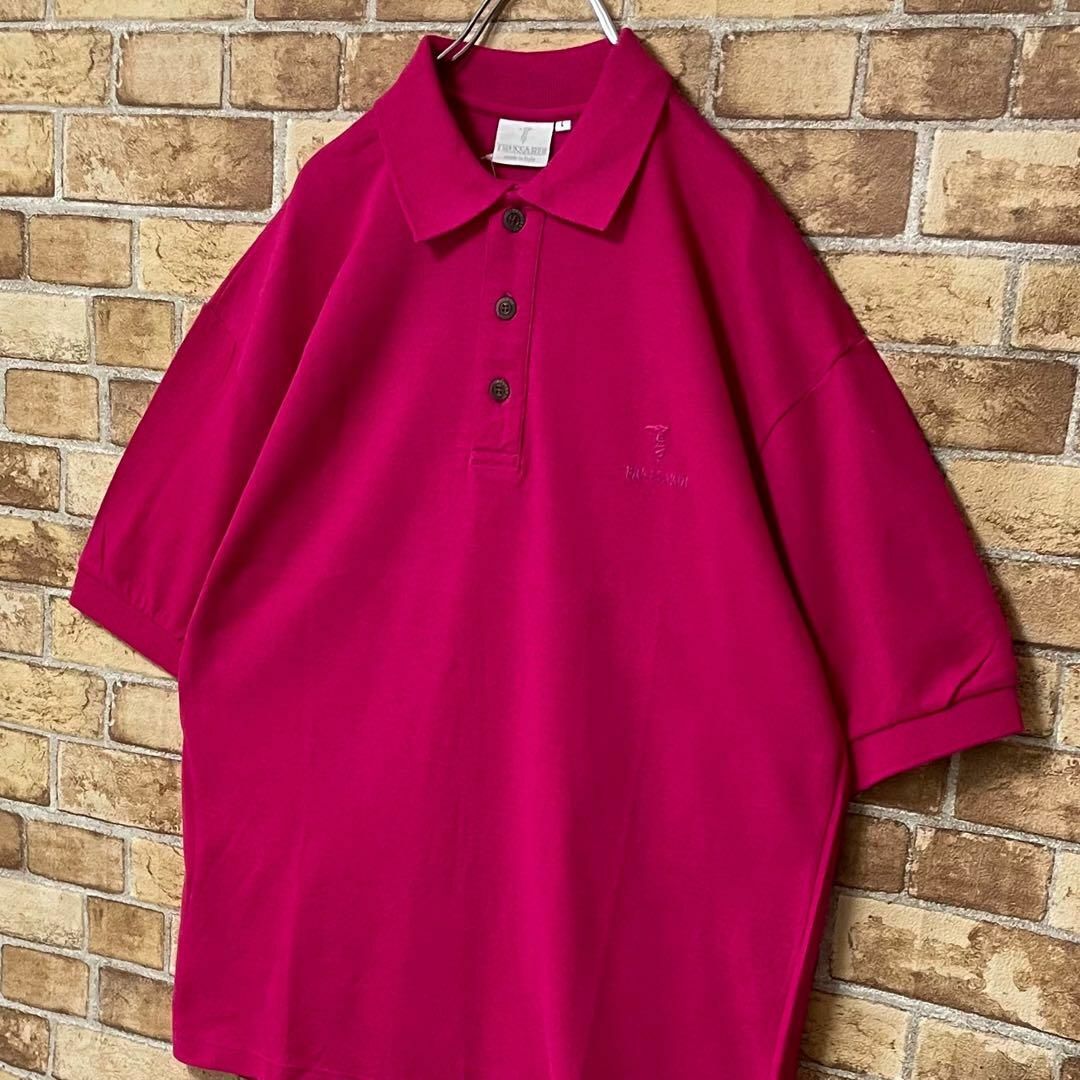 Trussardi(トラサルディ)のトラサルディ　イタリア製　半袖ポロシャツ　刺繍ロゴ　ピンク　ビッグシルエット　L メンズのトップス(ポロシャツ)の商品写真