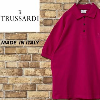 Trussardi - トラサルディ　イタリア製　半袖ポロシャツ　刺繍ロゴ　ピンク　ビッグシルエット　L