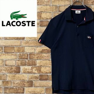 ラコステ(LACOSTE)のラコステ　半袖ポロシャツ　刺繍ロゴ　トリコロール　ネイビー　ポケット　4(ポロシャツ)