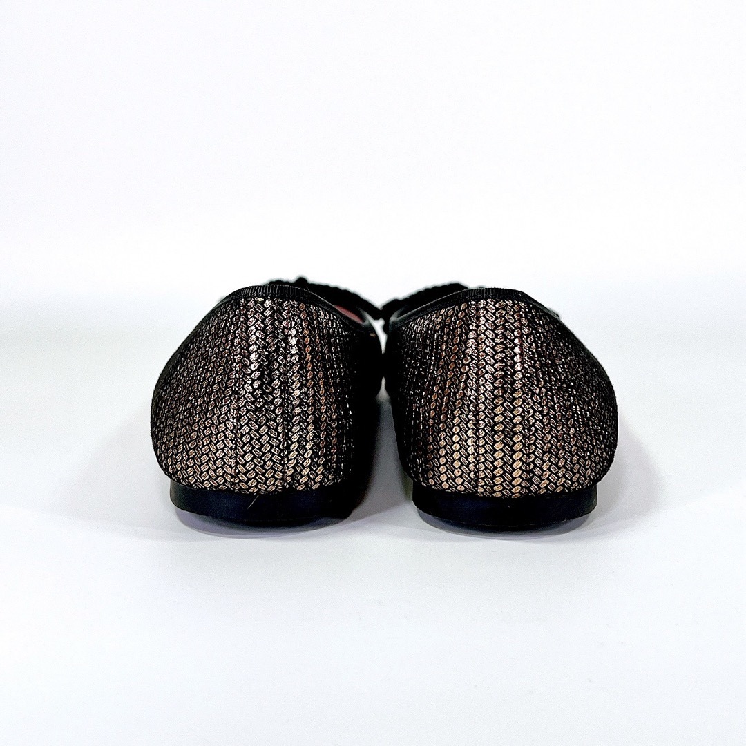 【美品】プリティバレリーナ ラメ リボン フラットシューズ ブロンズ 黒24.0 レディースの靴/シューズ(バレエシューズ)の商品写真