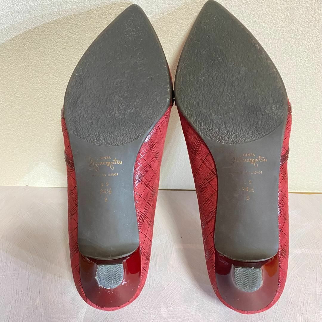 GINZA Kanematsu(ギンザカネマツ)の銀座かねまつ　パンプス　赤　レッド　チェック　ローヒール レディースの靴/シューズ(ハイヒール/パンプス)の商品写真