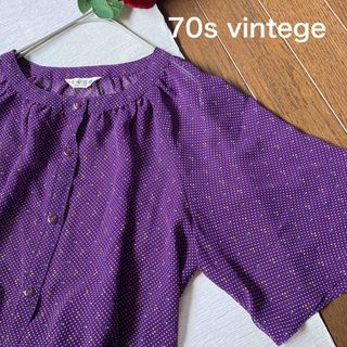 70s vintege  ベルスリーブが可愛いパープル小花のシアーブラウス(シャツ/ブラウス(半袖/袖なし))