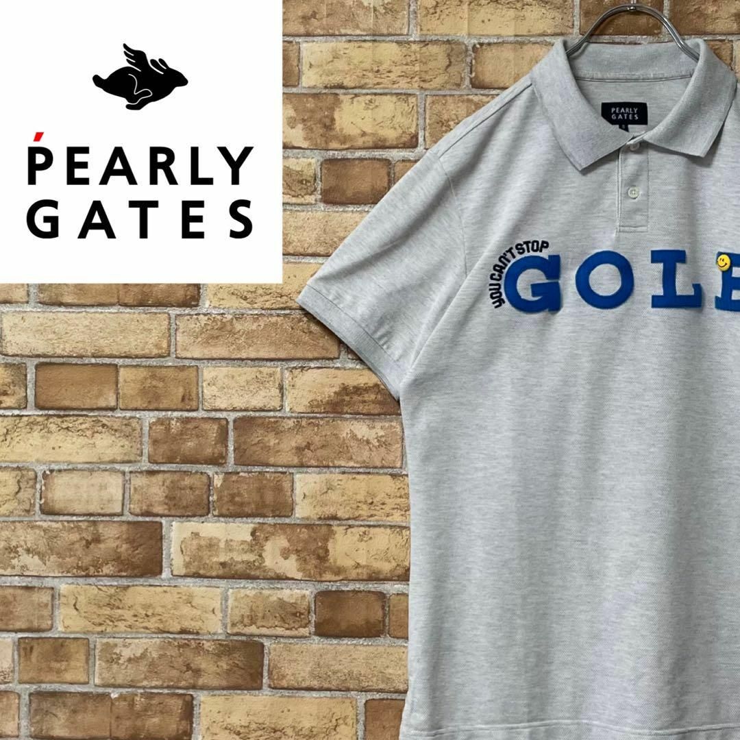 PEARLY GATES(パーリーゲイツ)のパーリーゲイツ　半袖ポロシャツ　ゴルフ　刺繍　ビッグロゴ　グレー　スマイル　5 その他のその他(その他)の商品写真