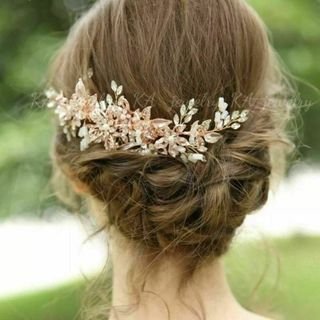 ヘッドドレスローズピンクゴールドr ウェディング結婚式ブライダルヘアアクセサリー(その他)