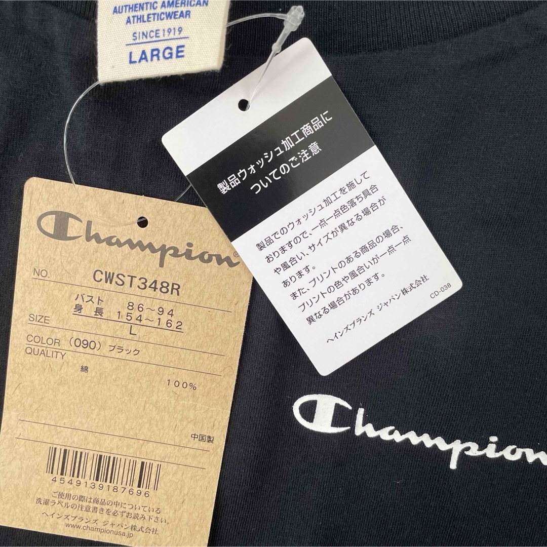 Champion(チャンピオン)の【定価4400円】Champion フレンチスリーブ コットン Tシャツ 黒 L レディースのトップス(Tシャツ(半袖/袖なし))の商品写真