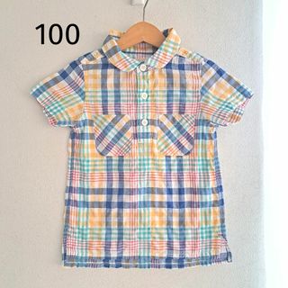 男の子服　半袖チェックシャツ　サイズ100 　夏服　キッズ服　チェック(Tシャツ/カットソー)