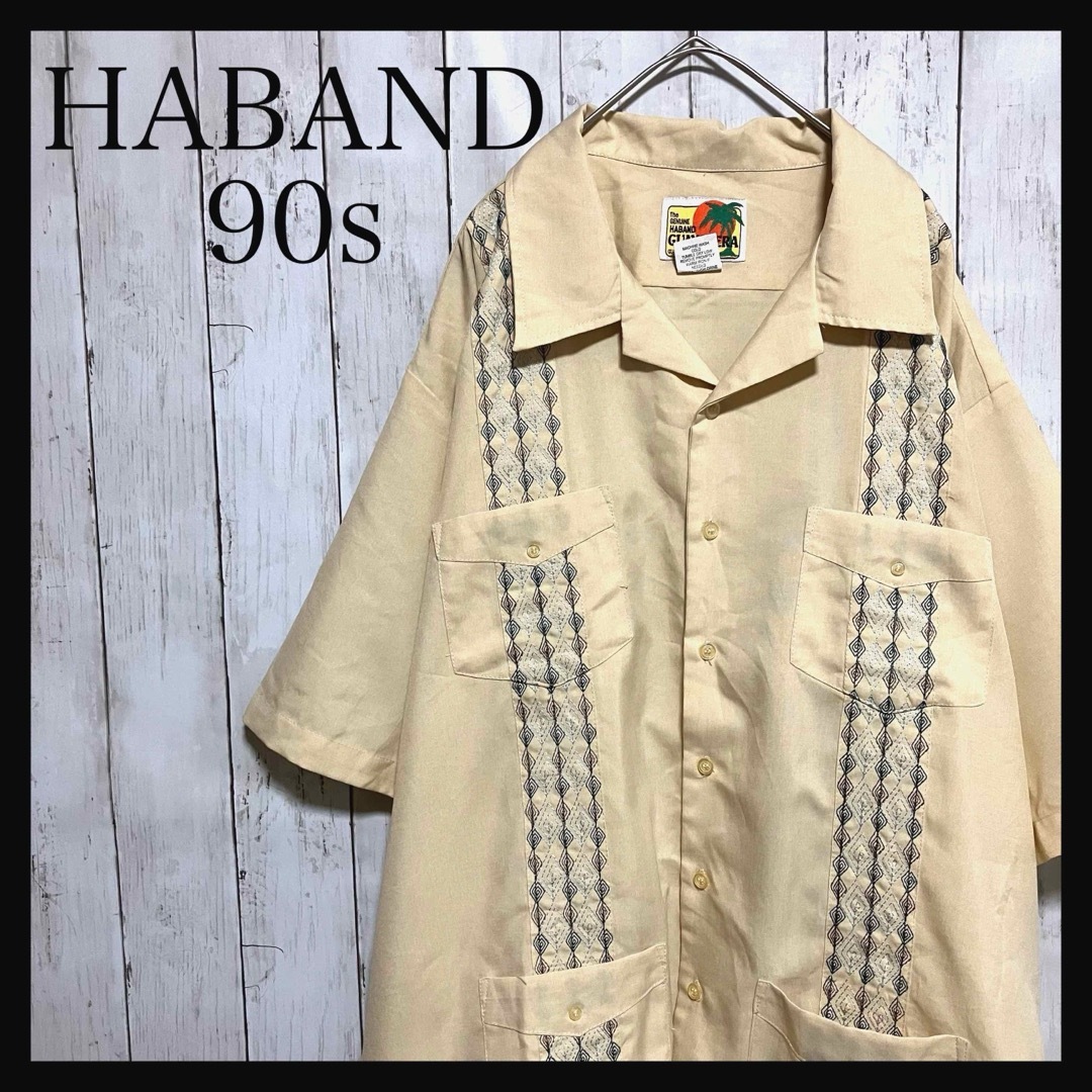 ハバンド 半袖キューバシャツ刺繍デザイン開襟90s Z1188 メンズのトップス(シャツ)の商品写真