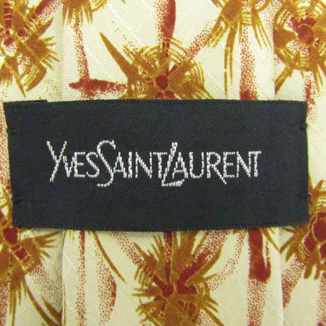 Saint Laurent(サンローラン)のイヴ・サンローラン ブランド ネクタイ YSL 花柄 格子柄 パネル柄 シルク PO  メンズ ベージュ YVES SAINT LAURENT メンズのファッション小物(ネクタイ)の商品写真