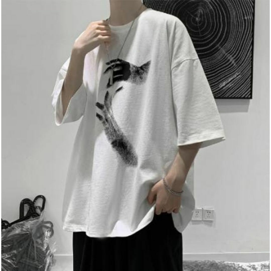 メンズ シンプル プリント 半袖 Tシャツ 韓国 ホワイト メンズのトップス(Tシャツ/カットソー(半袖/袖なし))の商品写真