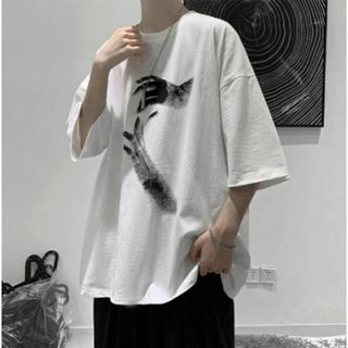 メンズ シンプル プリント 半袖 Tシャツ 韓国 ホワイト(Tシャツ/カットソー(半袖/袖なし))