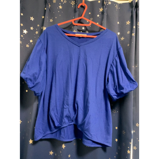 鮮やかな青シンプル袖バルーン真ん中しぼりデザインがオシャレで可愛いトップス13(カットソー(半袖/袖なし))
