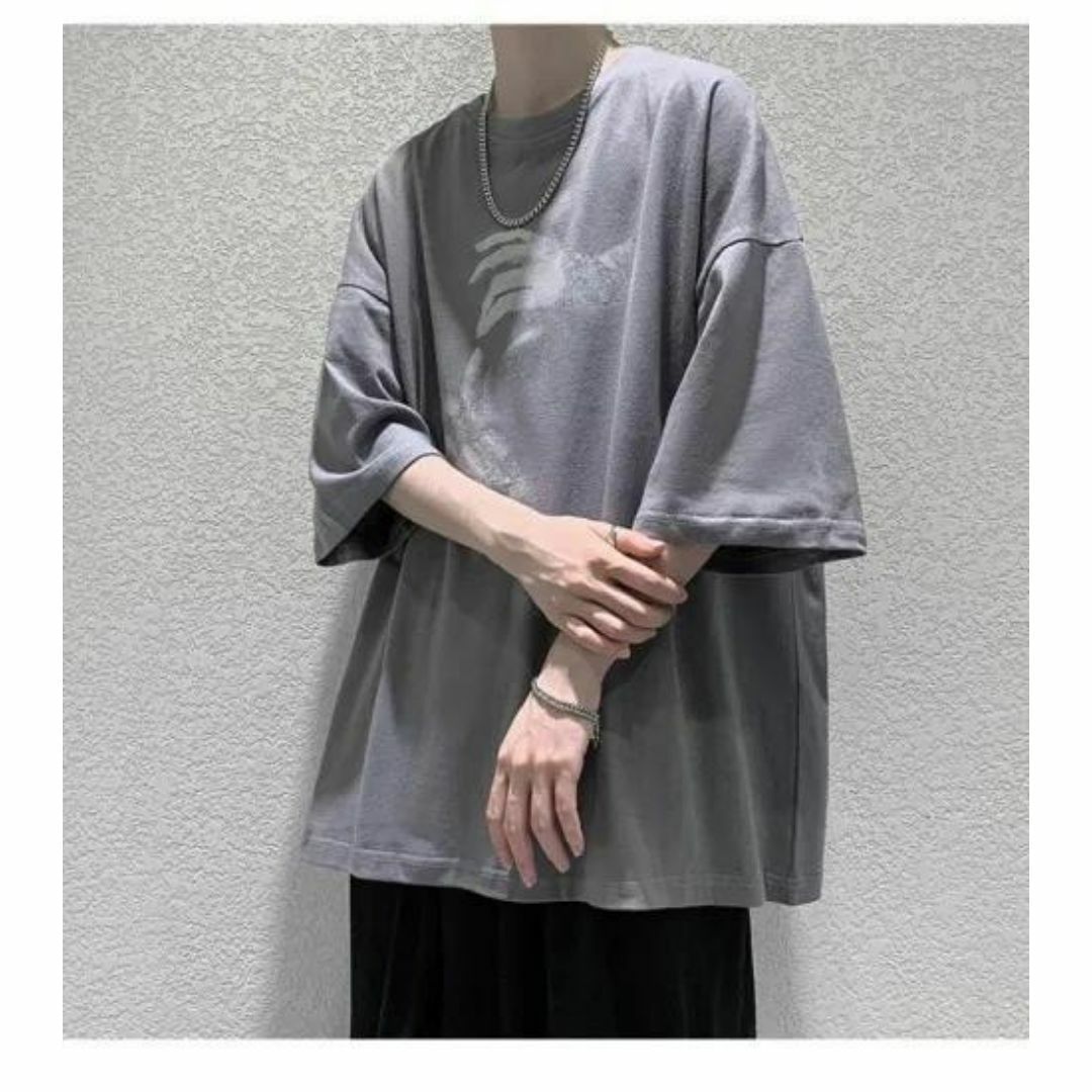 メンズ シンプル プリント 半袖 Tシャツ 韓国 グレー メンズのトップス(Tシャツ/カットソー(半袖/袖なし))の商品写真