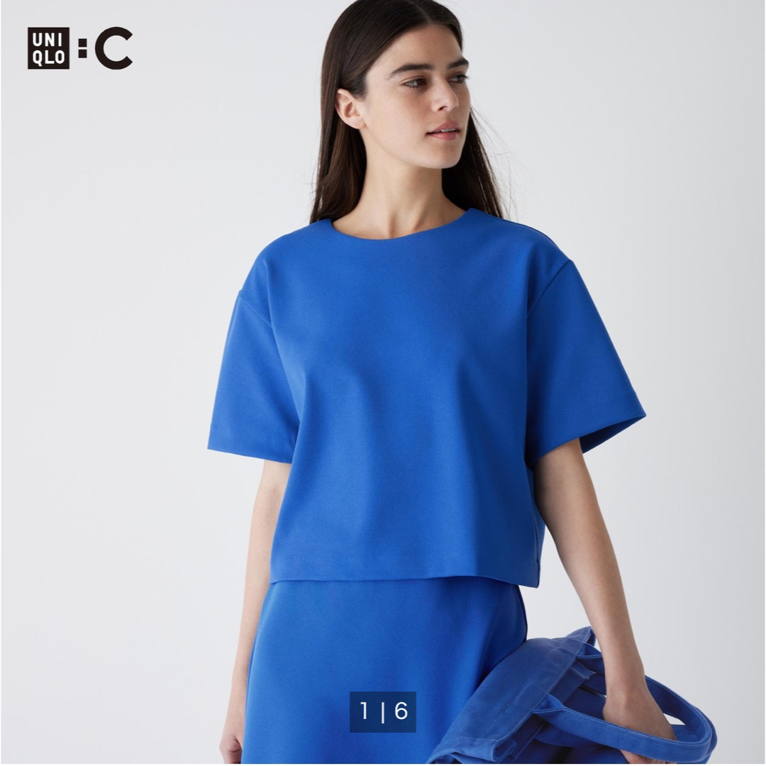 UNIQLO(ユニクロ)のUNIQLO クレープジャージーT 65ブルー　L 完売　新品タグ レディースのトップス(Tシャツ(半袖/袖なし))の商品写真